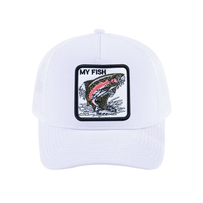 Salmon V2 5-Panel Trucker Hat with White front and White back