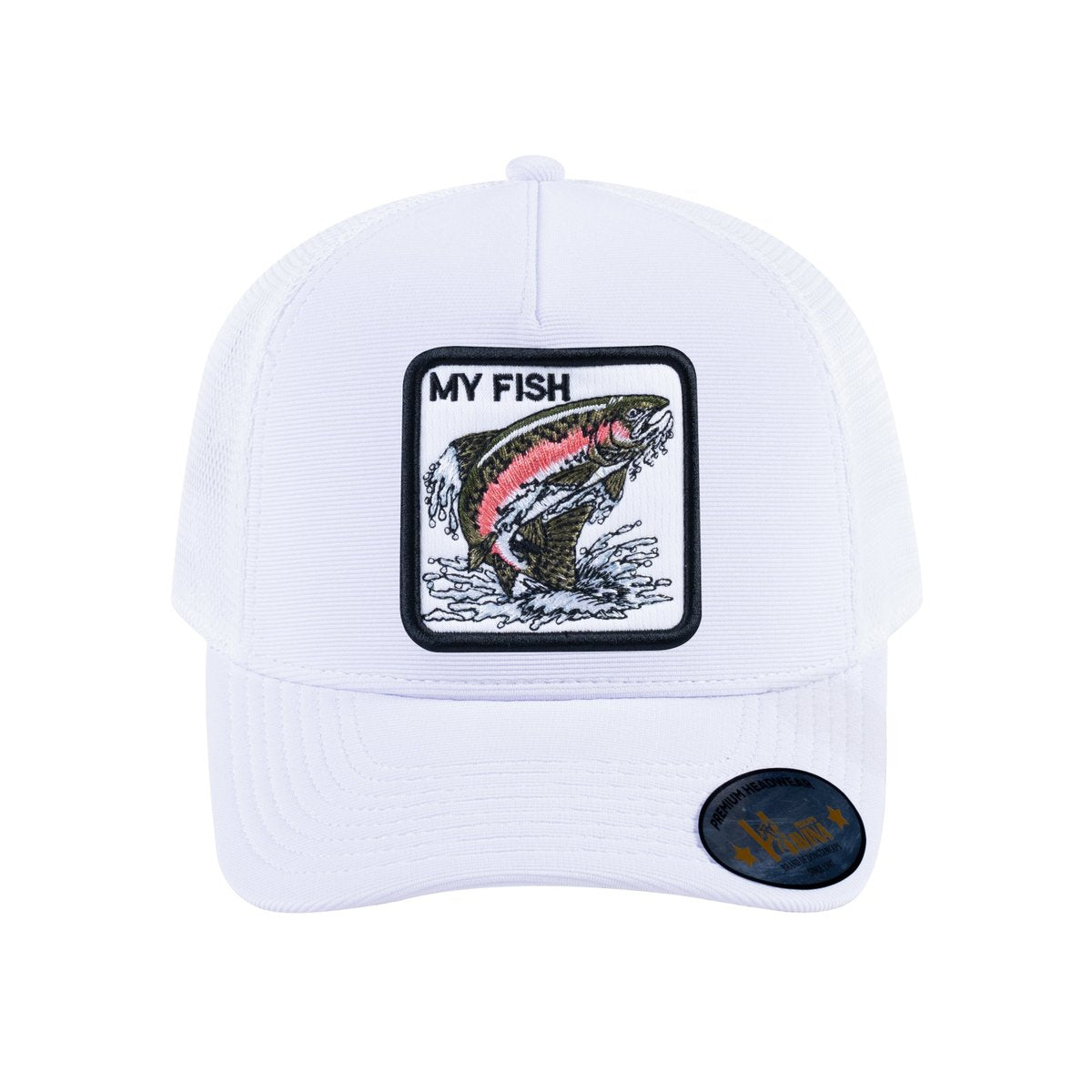 Salmon V2 5-Panel Trucker Hat with White front and White back