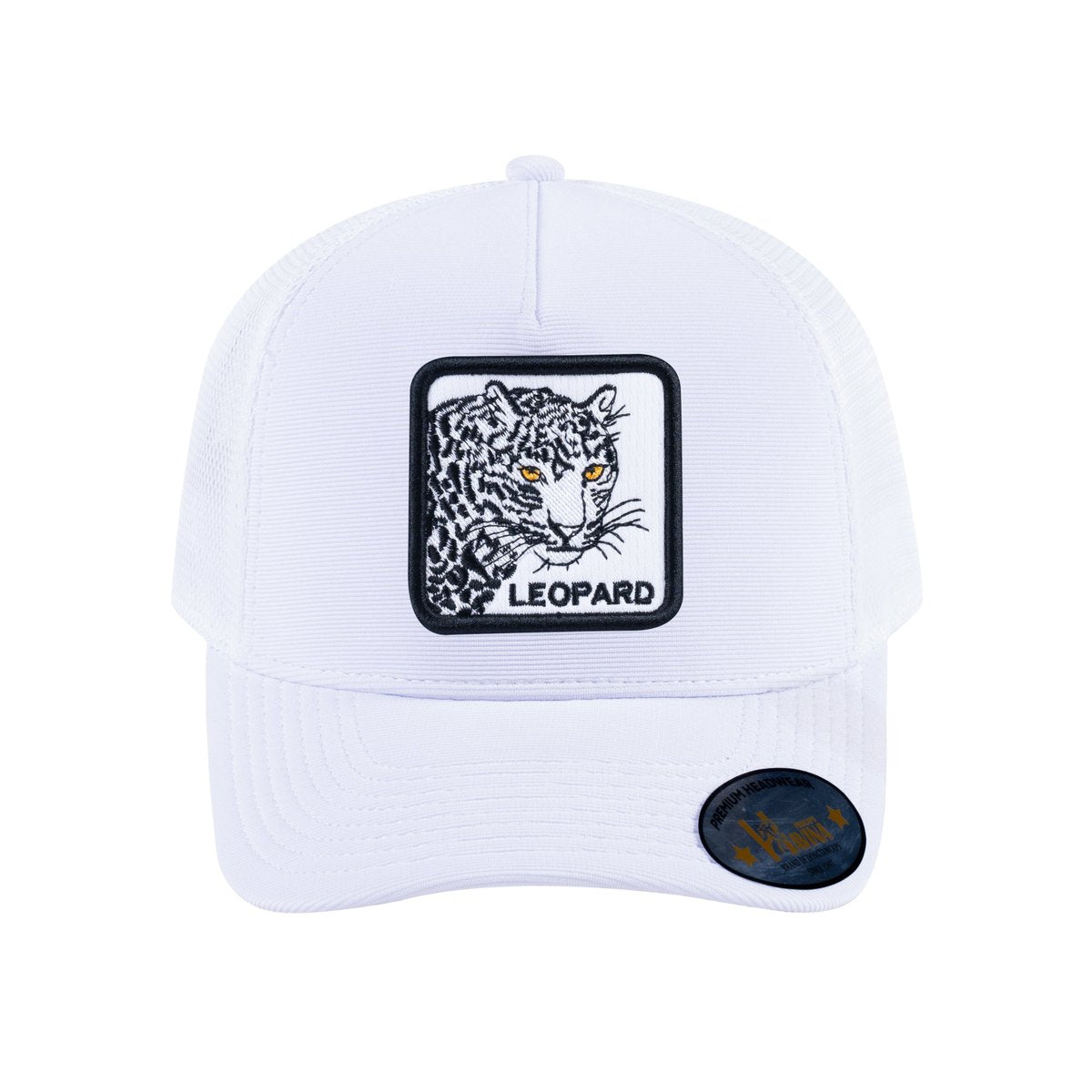 Leopard V2 5-Panel Trucker Hat with White front and White back