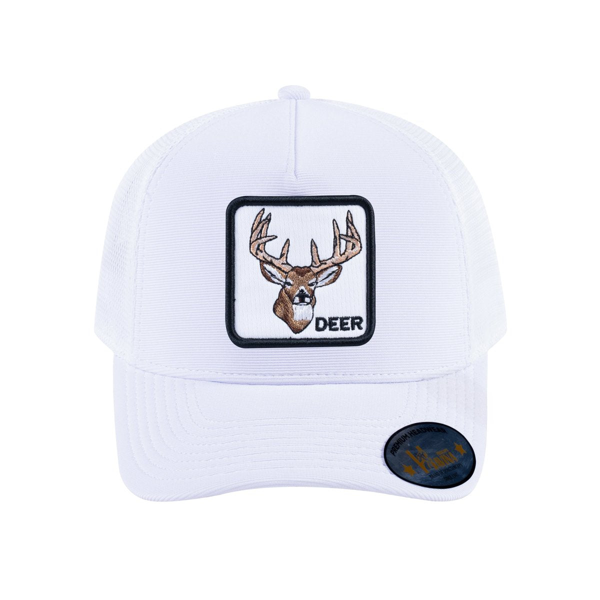Deer V2 5-Panel Trucker Hat with White front and White back