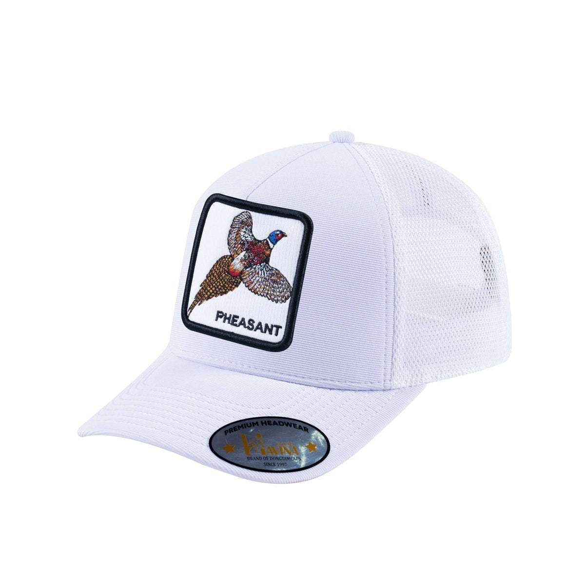 Pheasant V2 5-Panel Trucker Hat with White front and White back