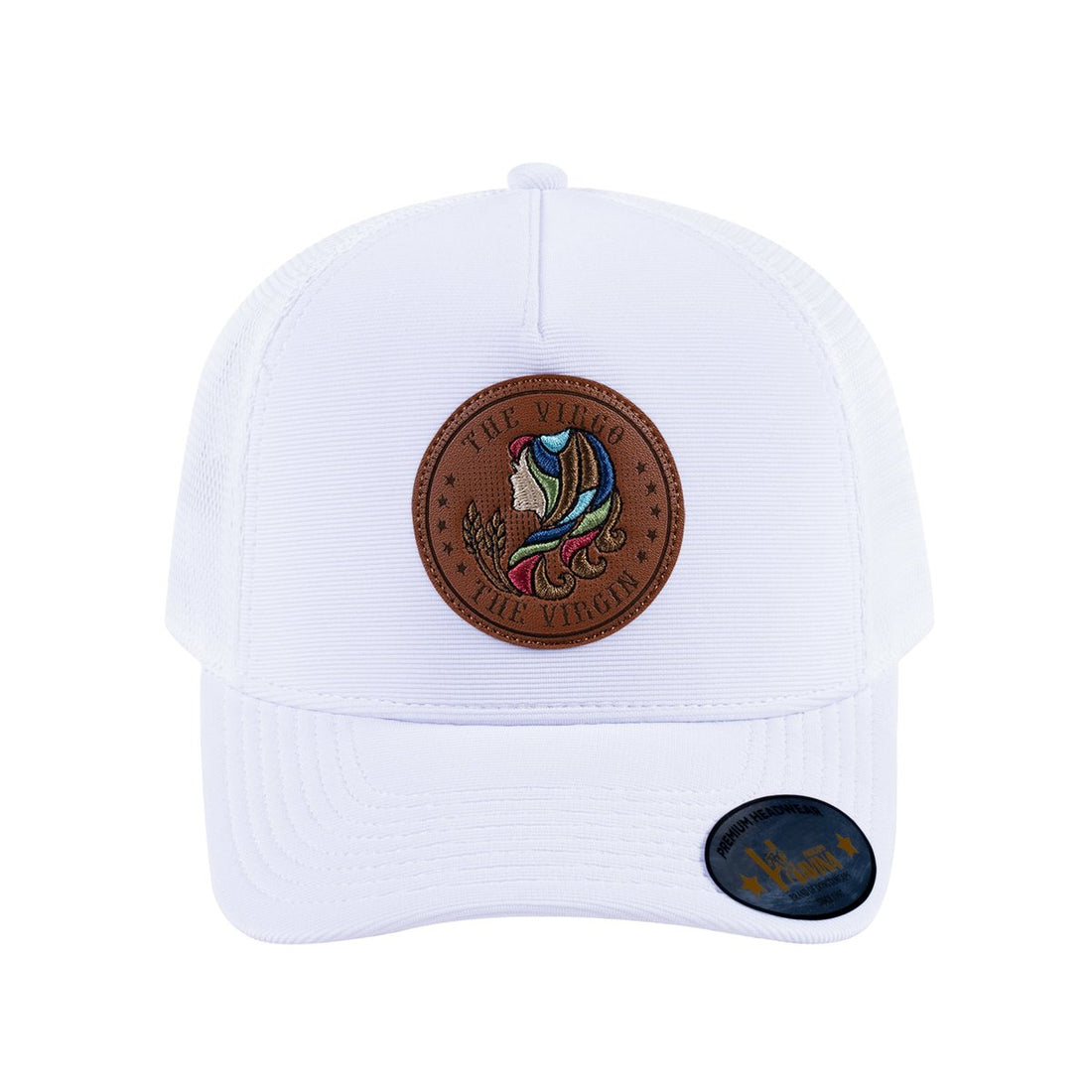 V2 Embroidered And Laser-Engraved Virgo Zodiac (August 23 - September 22) - 5 Panel Trucker Hat - White/White