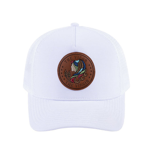 Virgo Zodiac V2 5-Panel Trucker Hat with White front and White back