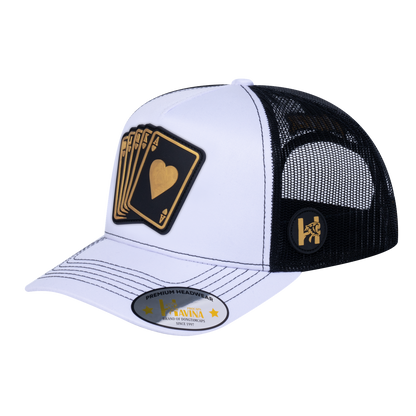 Poker 10JQKA 5-Panel Trucker Hat - White front / Black back / POKER1