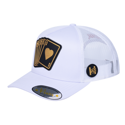 Poker 10JQKA 5-Panel Trucker Hat - White front / White back / POKER1