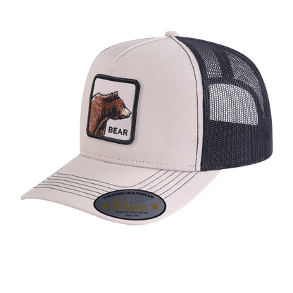 Bear 5-Panel Trucker Hat with Beige front and Black back