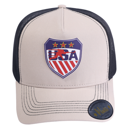 Embroidered Usa Hockey - 5 Panel Trucker Hat - Beige