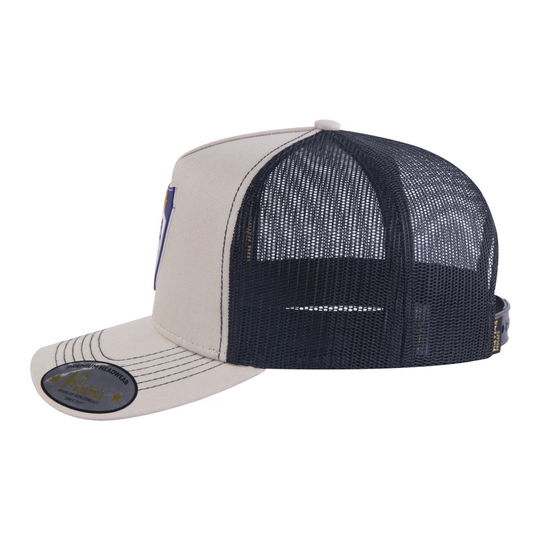 Embroidered US Loving Hockey - 5 Panel Trucker Hat - Beige