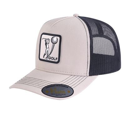 Golf 5-Panel Trucker Hat with Beige front and Black back