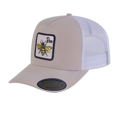 Bee 5-Panel Trucker Hat with Beige front and White back
