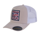 Proud to Say Made in USA 5-Panel Trucker Hat with Beige front and White back