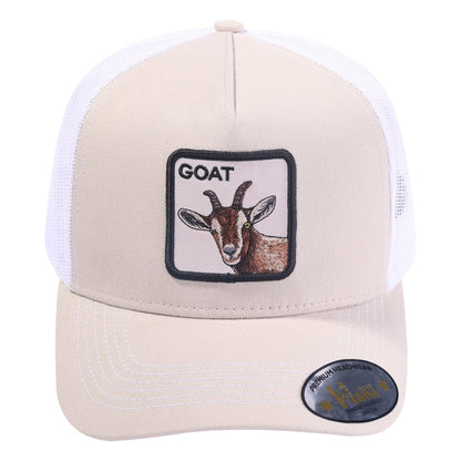 Goat 5-Panel Trucker Hat with Beige front and White back