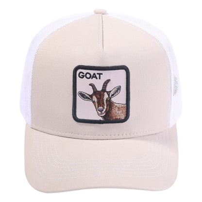 Goat 5-Panel Trucker Hat with Beige front and White back