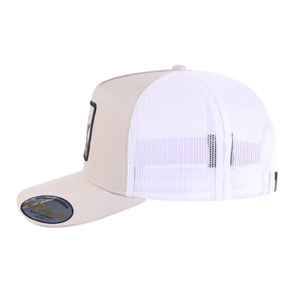 Goat 5-Panel Trucker Hat with Beige front and White back