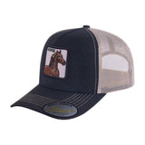 Horse 5-Panel Trucker Hat with Black front and Khaki back