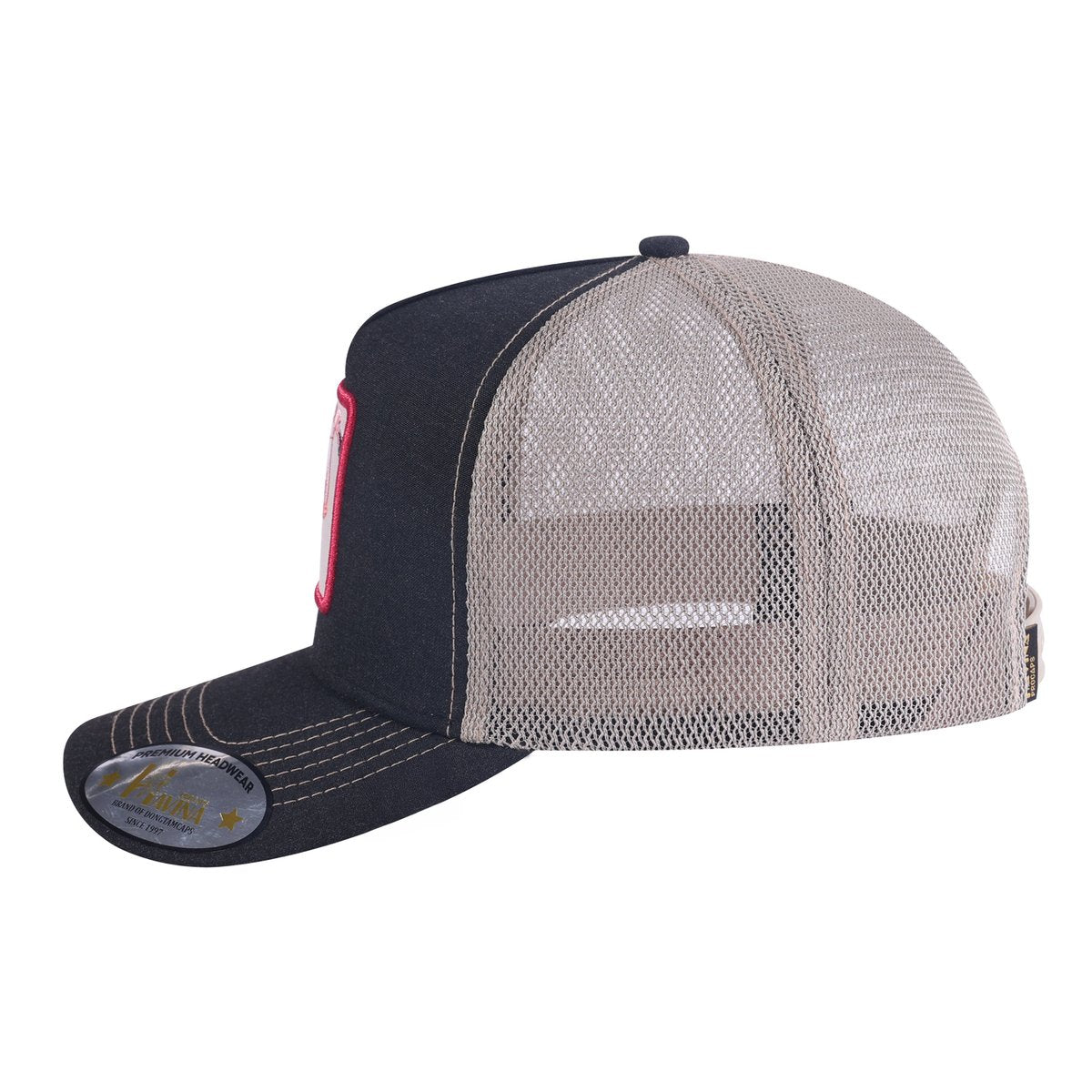 Flamingo 6-Panel Trucker Hat with Black front and Khaki back