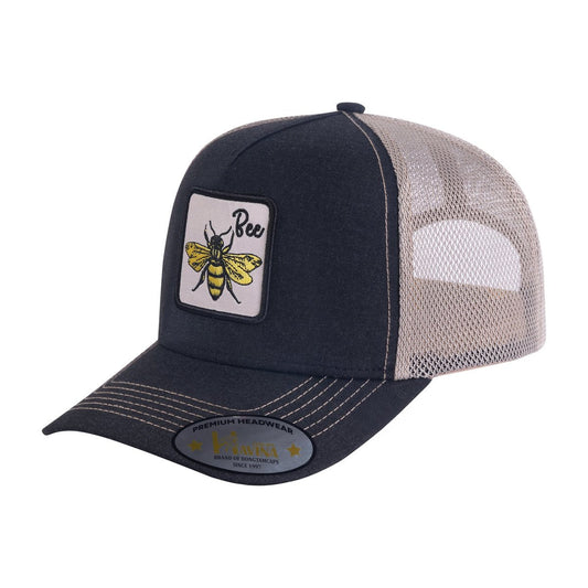 Bee 5-Panel Trucker Hat with Black front and Khaki back