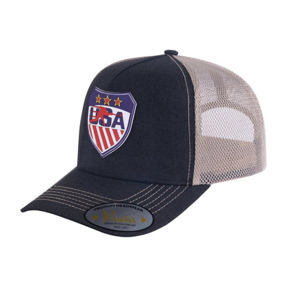 Loving Hockey 5-Panel Trucker Hat with Black front and Khaki back