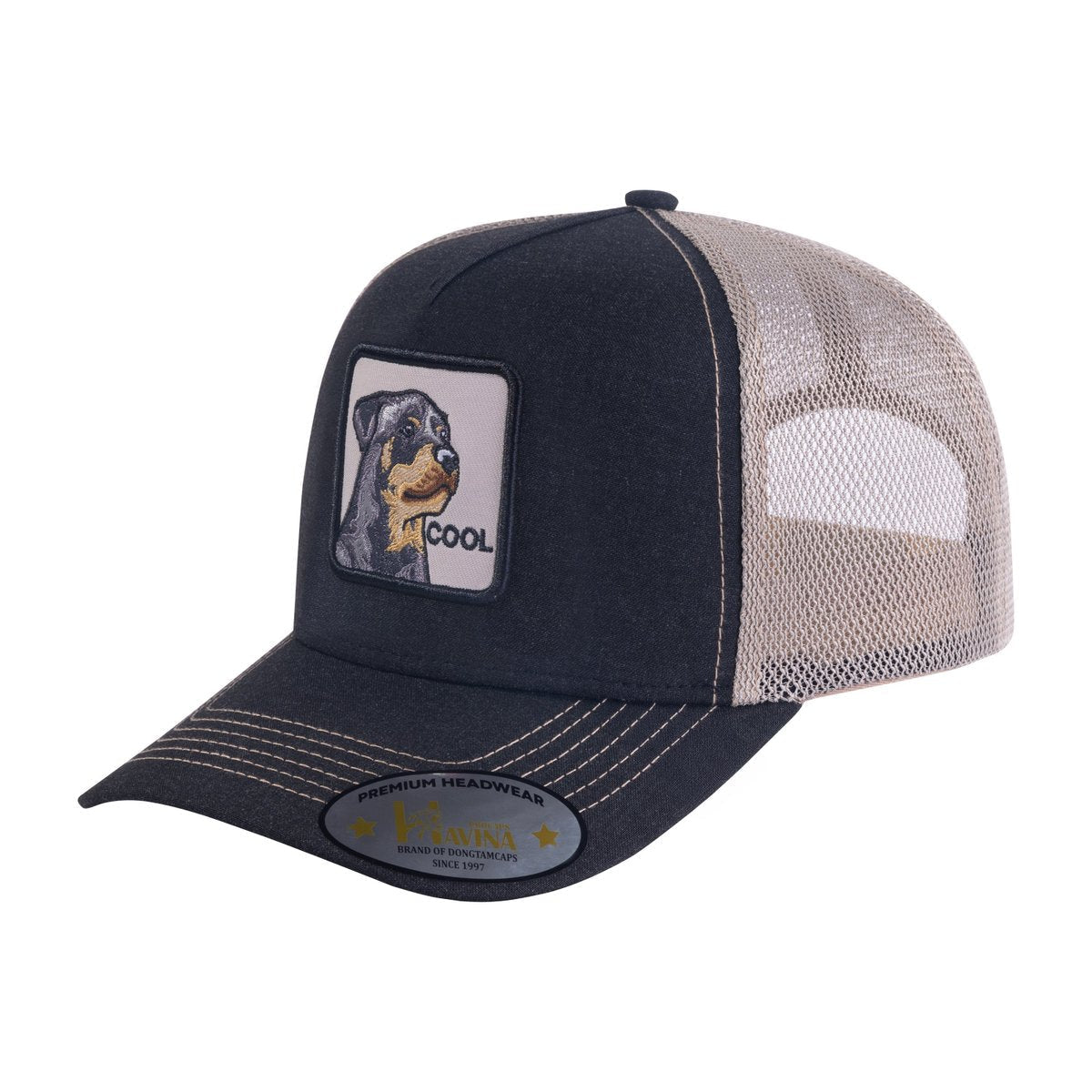 Cool Dog 5-Panel Trucker Hat with Black front and Khaki back