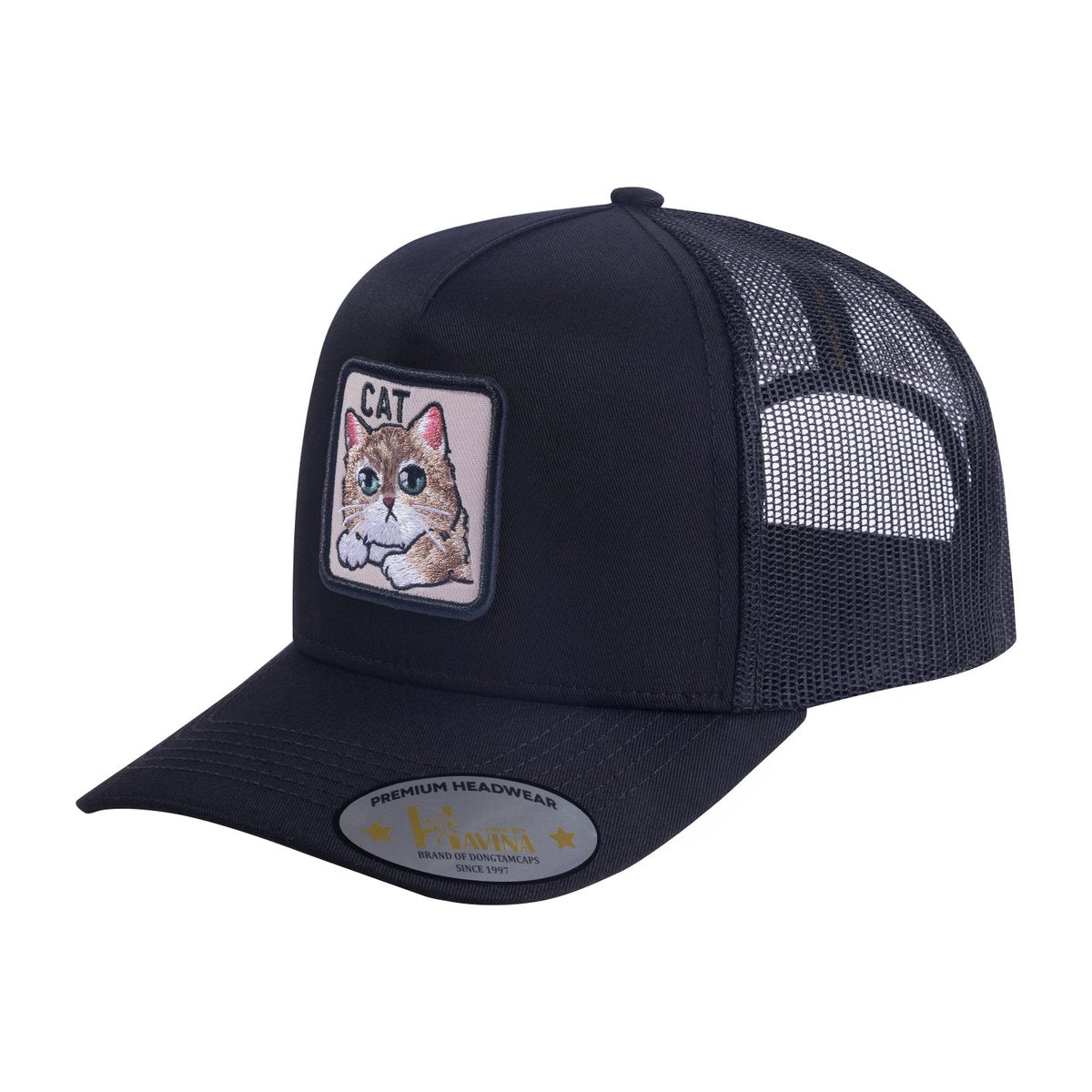 Cat 5-Panel Trucker Hat with Black front and Black back
