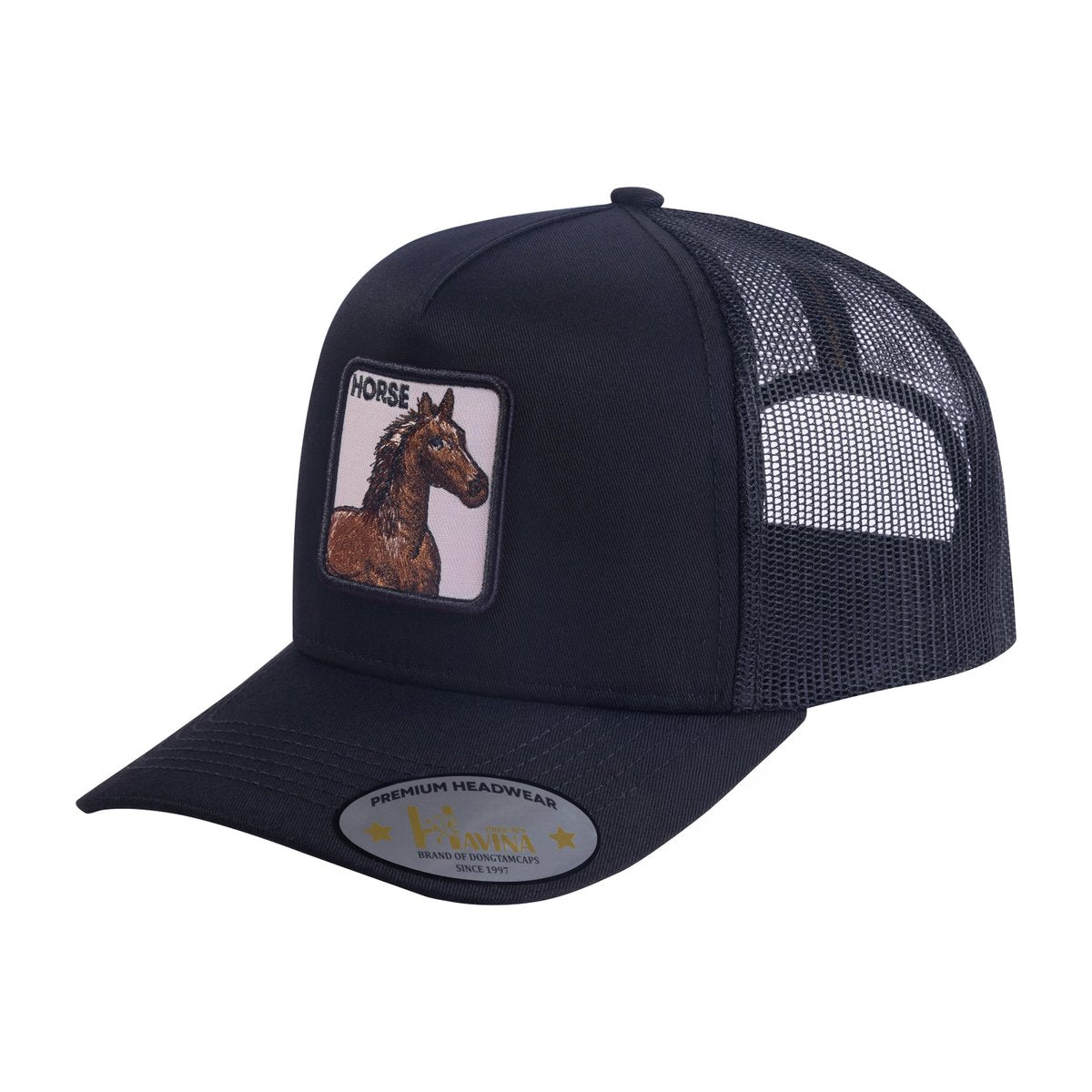 Horse 5-Panel Trucker Hat with Black front and Black back