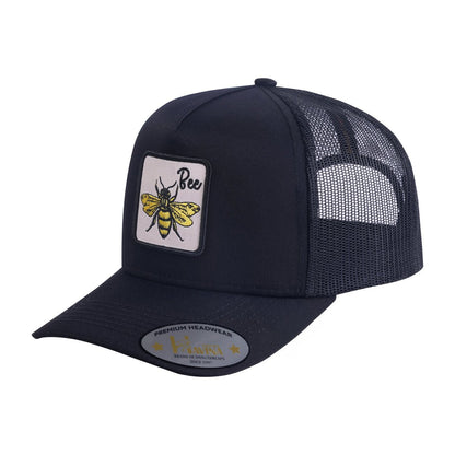 Bee 5-Panel Trucker Hat with Black front and Black back