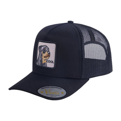 Cool Dog 5-Panel Trucker Hat with Black front and Black back