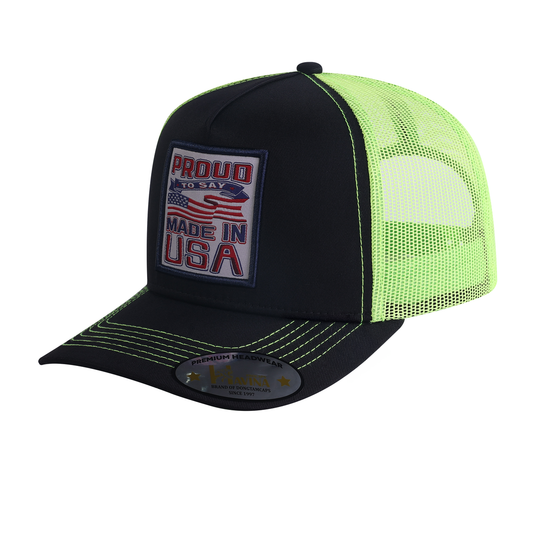 Embroidered Proud To Say Made In US - 5 Panel Trucker Hat - Black - Black-G11239