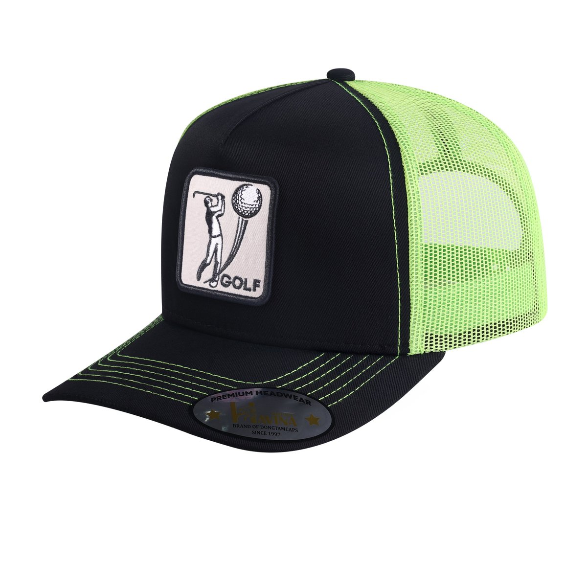 Golf 5-Panel Trucker Hat with Black front and Green back