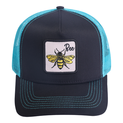Bee 5-Panel Trucker Hat with Black front and Blue back