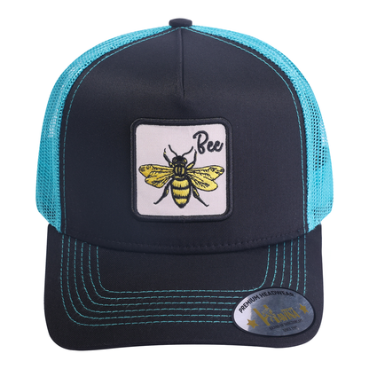 Bee 5-Panel Trucker Hat with Black front and Blue back