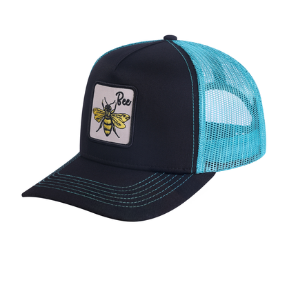 Bee 5-Panel Trucker Hat with Black front and Blue back
