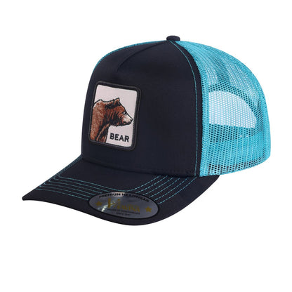 Bear 5-Panel Trucker Hat with Black front and Blue back