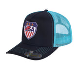 Loving Hockey 5-Panel Trucker Hat with Black front and Blue back