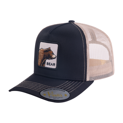 Bear 5-Panel Trucker Hat with Black front and Light Grey back