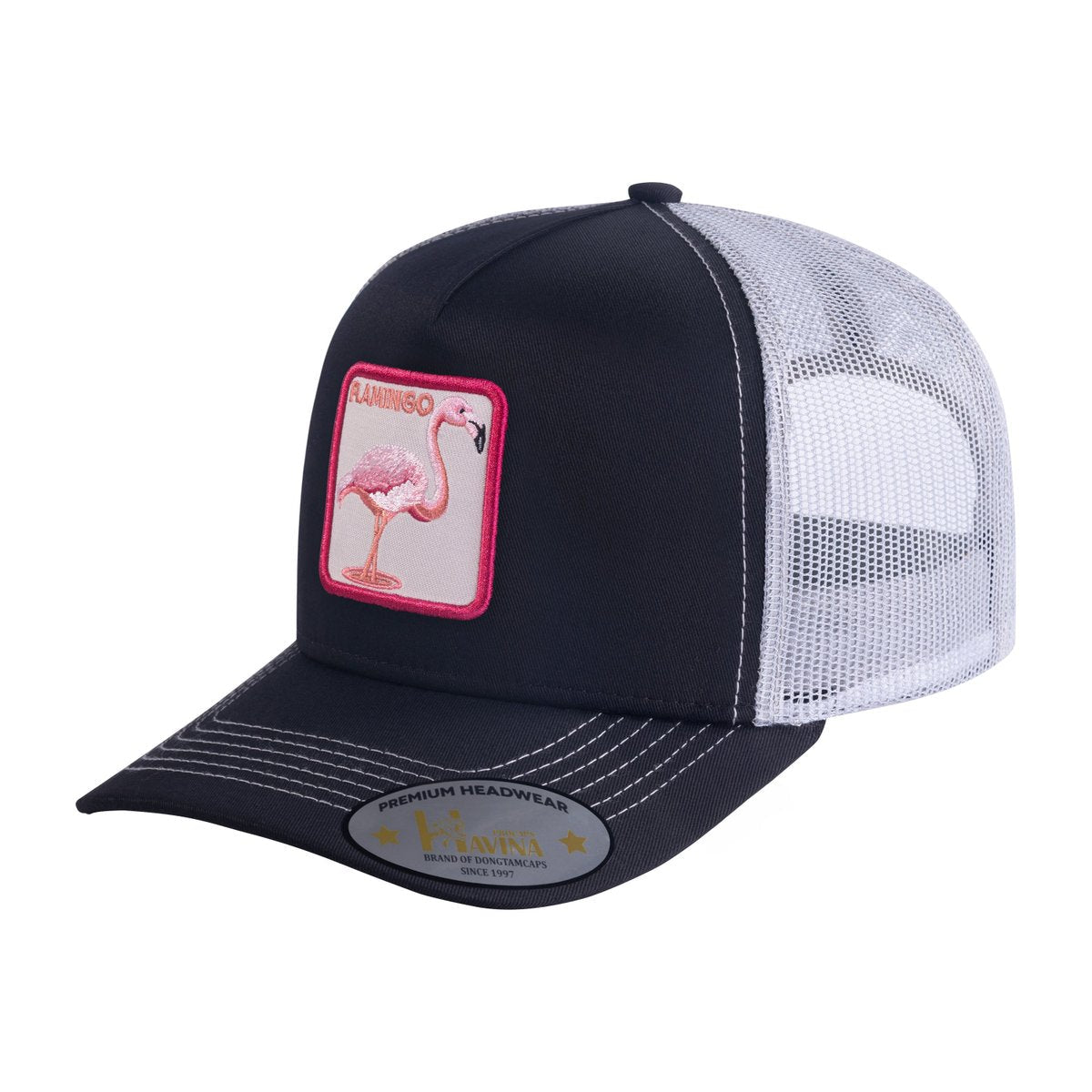 Flamingo 5-Panel Trucker Hat with Black front and White back