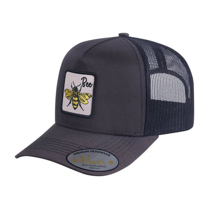 Bee 5-Panel Trucker Hat with Dark Grey front and Black back