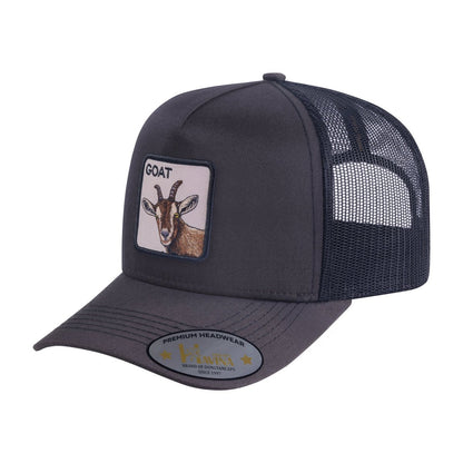 Goat 5-Panel Trucker Hat with Dark Grey front and Black back