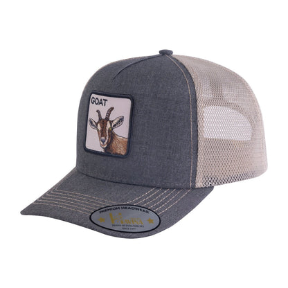 Goat 5-Panel Trucker Hat with Dark Grey front and Khaki back
