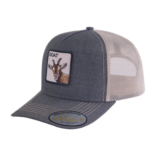 Goat 5-Panel Trucker Hat with Dark Grey front and Khaki back