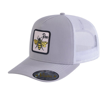 Bee 5-Panel Trucker Hat with Light Grey front and White back