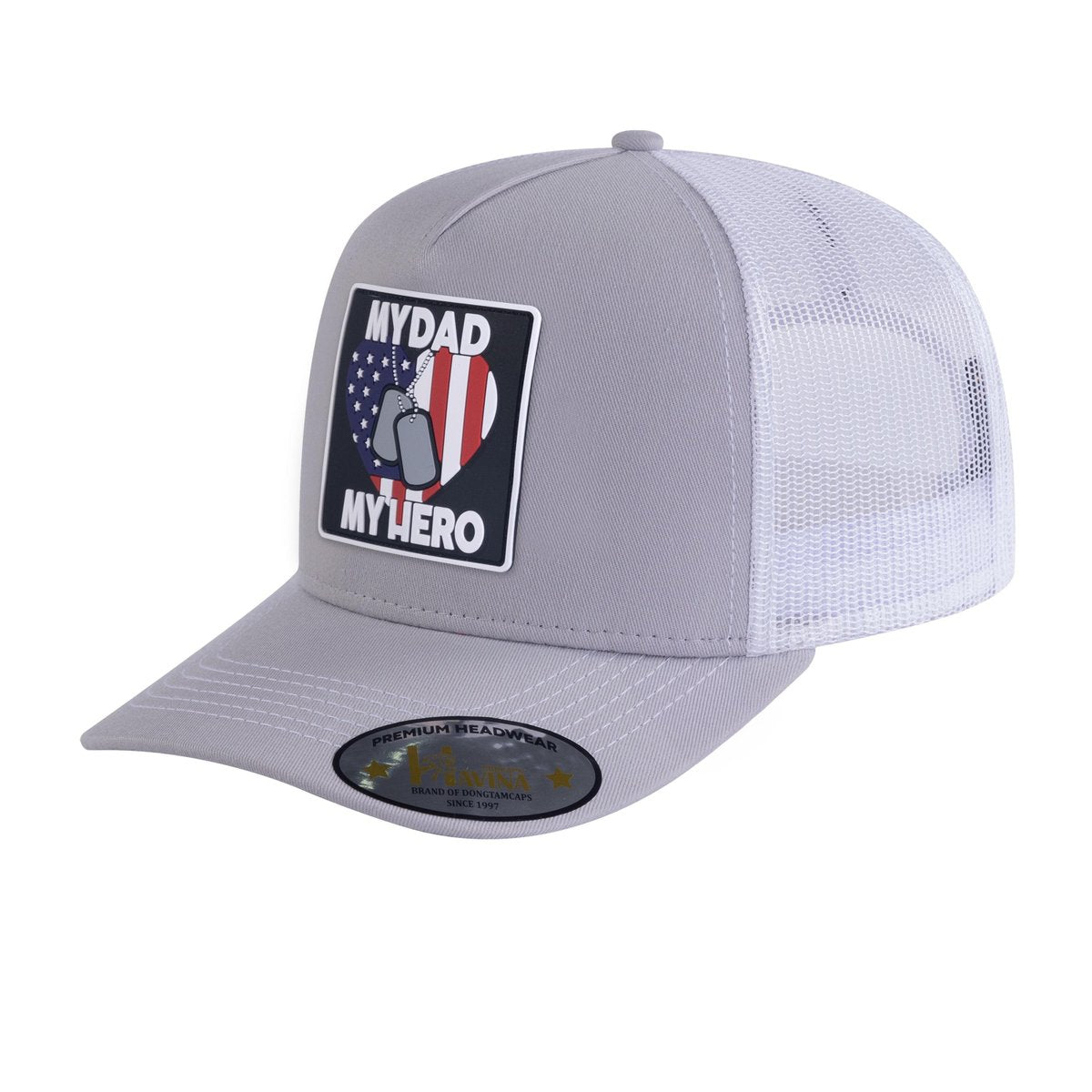 My Dad My Hero 5-Panel Trucker Hat with Light Grey front and White back