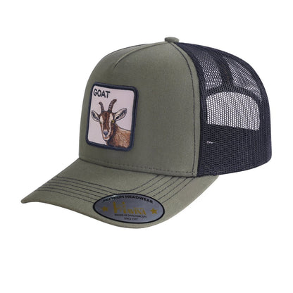 Goat 5-Panel Trucker Hat with Olive front and Black back