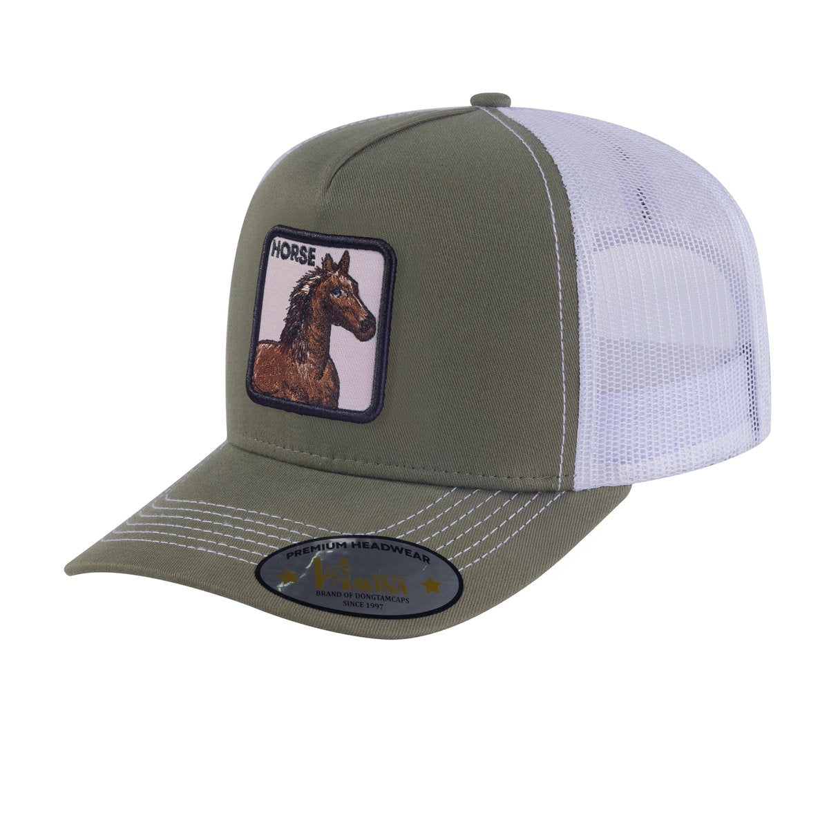 Horse 5-Panel Trucker Hat with Olive front and White back