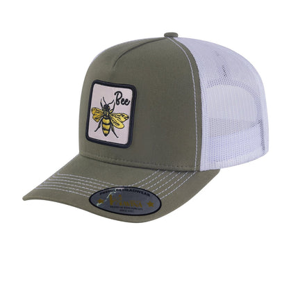 Bee 5-Panel Trucker Hat with Olive front and White back