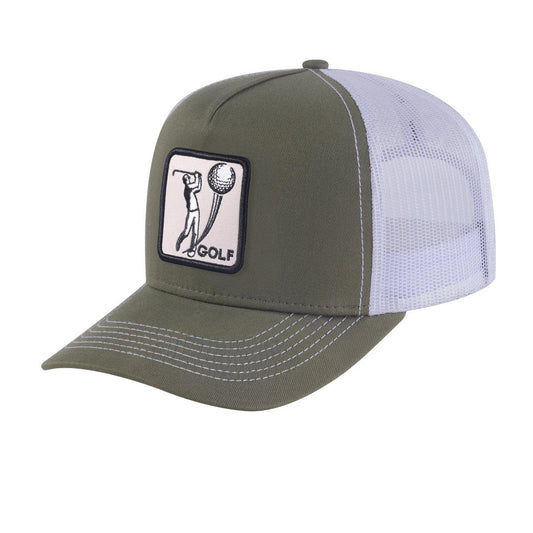 Golf 5-Panel Trucker Hat with Olive front and White back