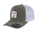 Embroidered Golf - 5 Panel Trucker Hat - Olive Green
