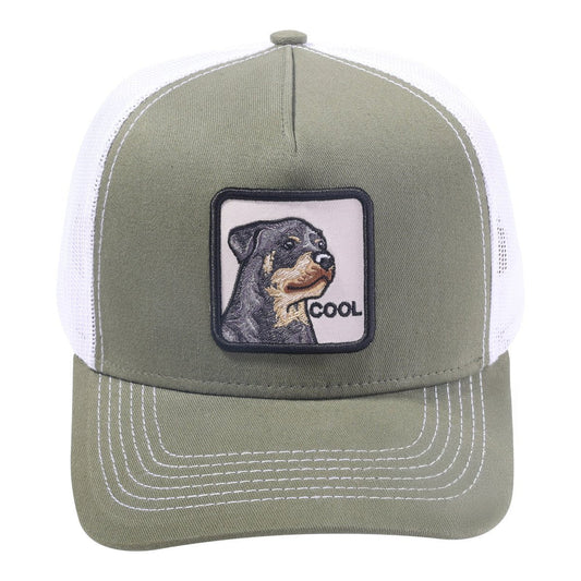 Cool Dog 5-Panel Trucker Hat with Olive front and White back