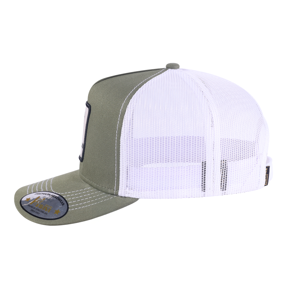 Cool Dog 5-Panel Trucker Hat with Olive front and White back