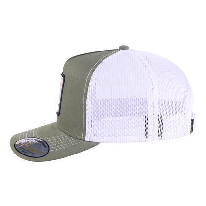 Cool Dog 5-Panel Trucker Hat with Olive front and White back